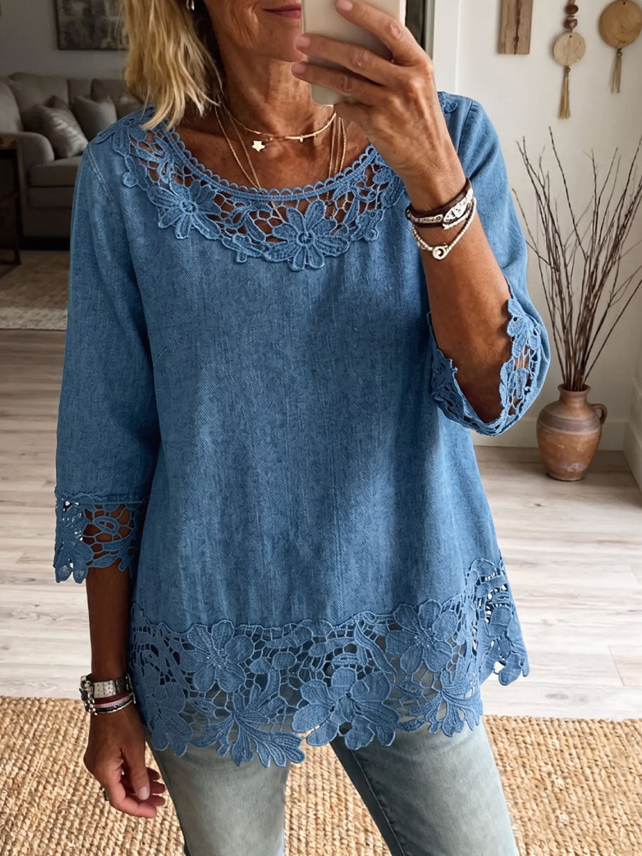 Camisa y Vestido Denim con Encaje Calado