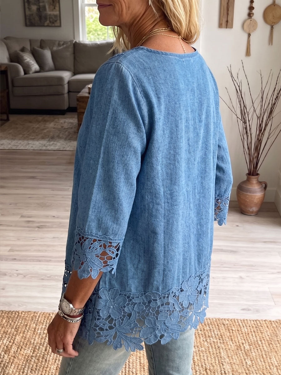Camisa y Vestido Denim con Encaje Calado