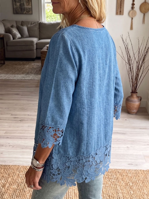 Camisa Denim con Encaje Calado